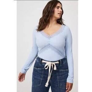 NWT Torrid Cotton Modal Rib Scoop Neck Lace Trim Top Women’s Plus Size 3X Blue